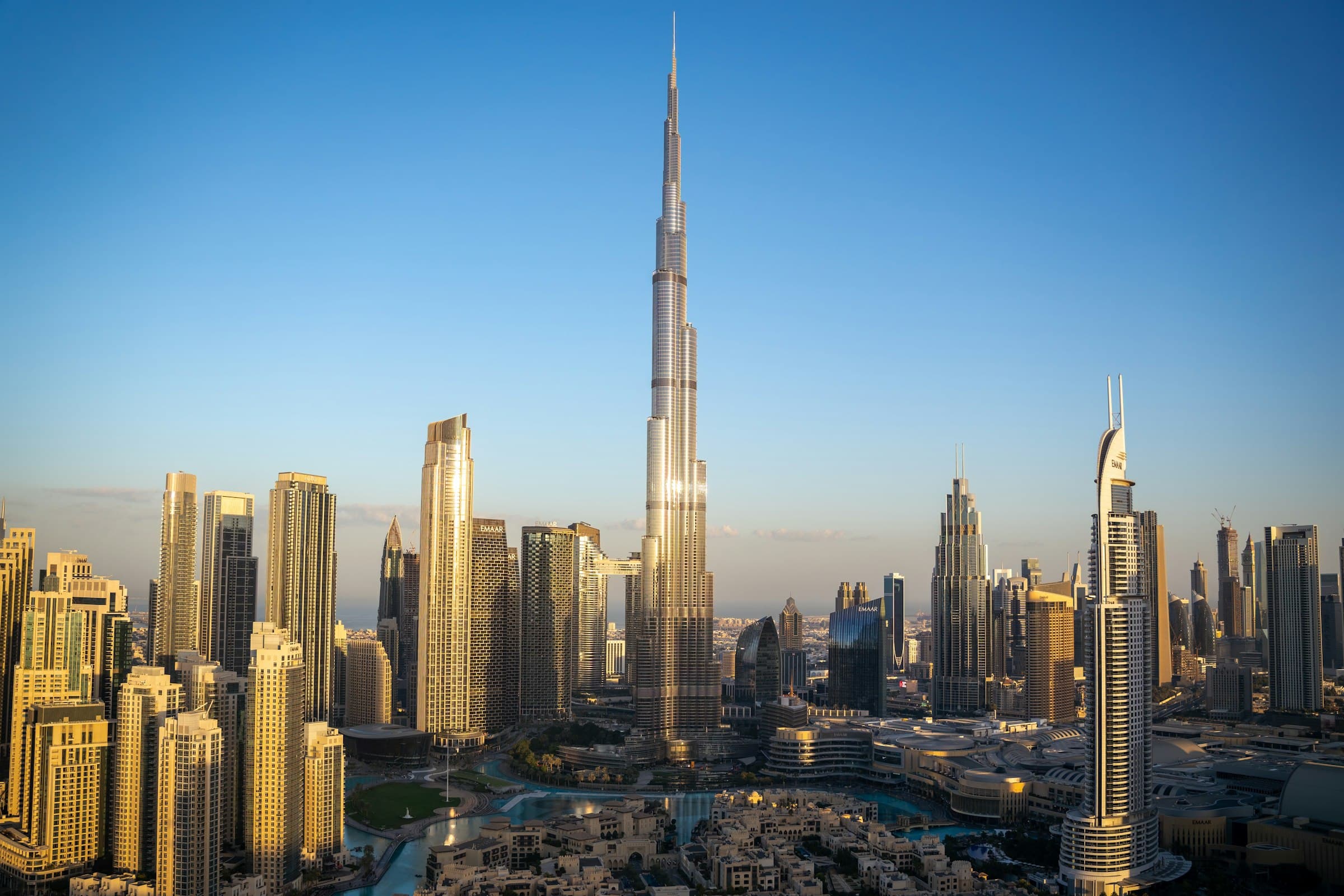 The Burj Khalifa above Downtown Dubai in the early morning light