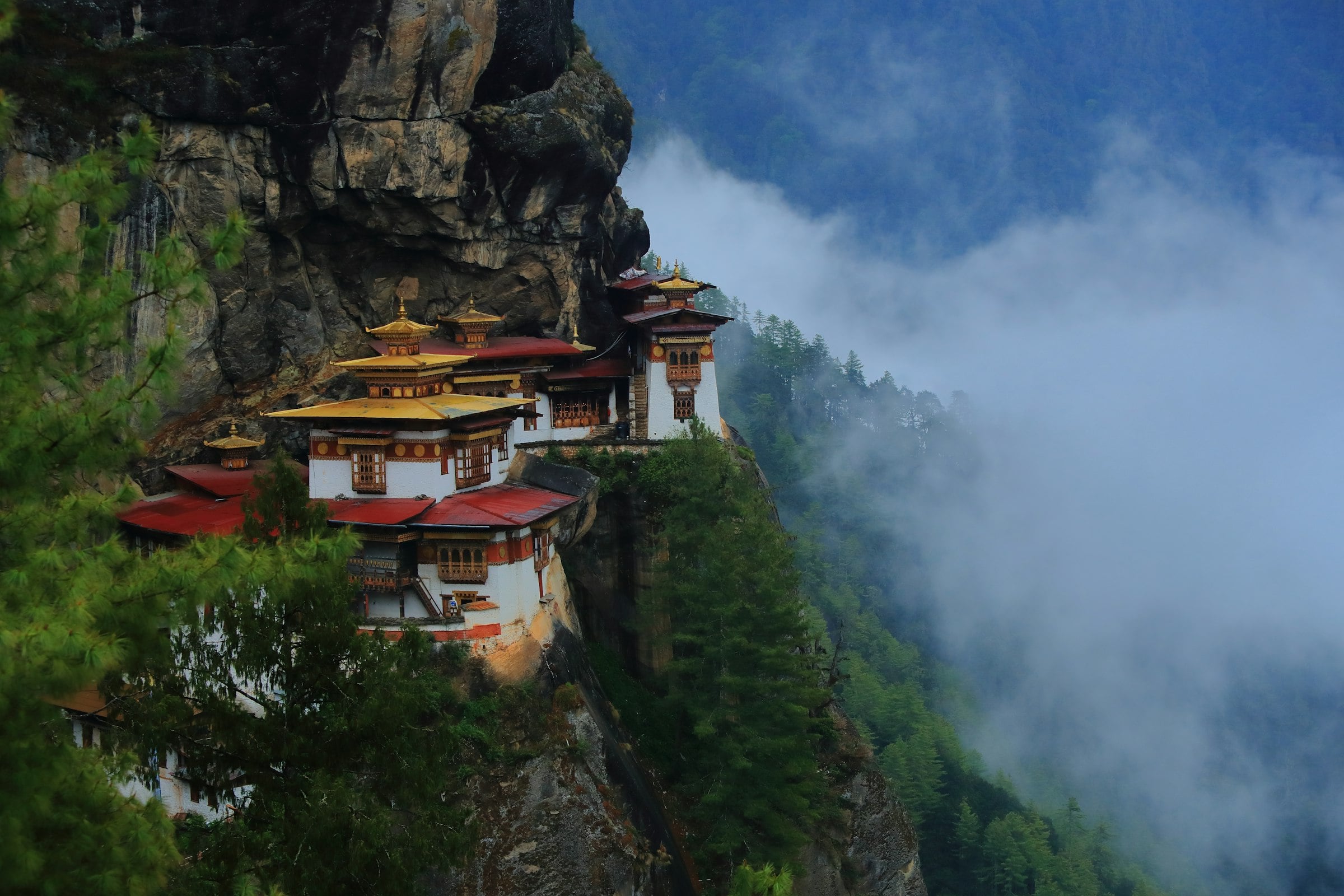 Tiger's Nest Monastery on a cliff above the mist near Paro, Bhutan